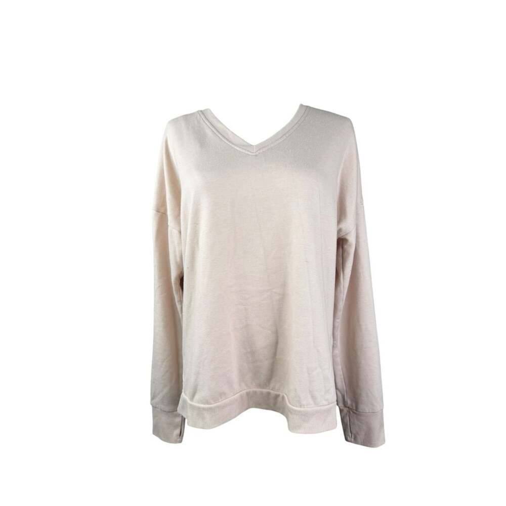 Freely Womens Pink Long Sleeve V-Neck Open Back Strap Sweatshirt Medium